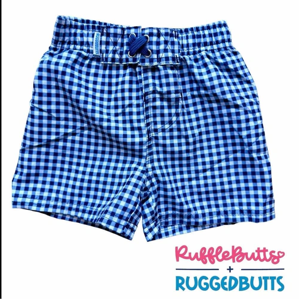 Ruggedbutts boys infant navy gingham check swim trunks‎ 18-24M